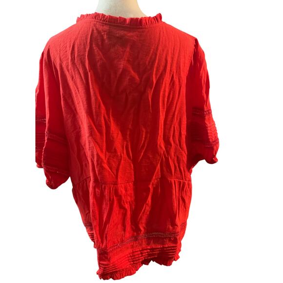 Bobeau Ruffle Blouse Size 2X.
Red with eyelet and ruffle accents - Picture 7 of 12